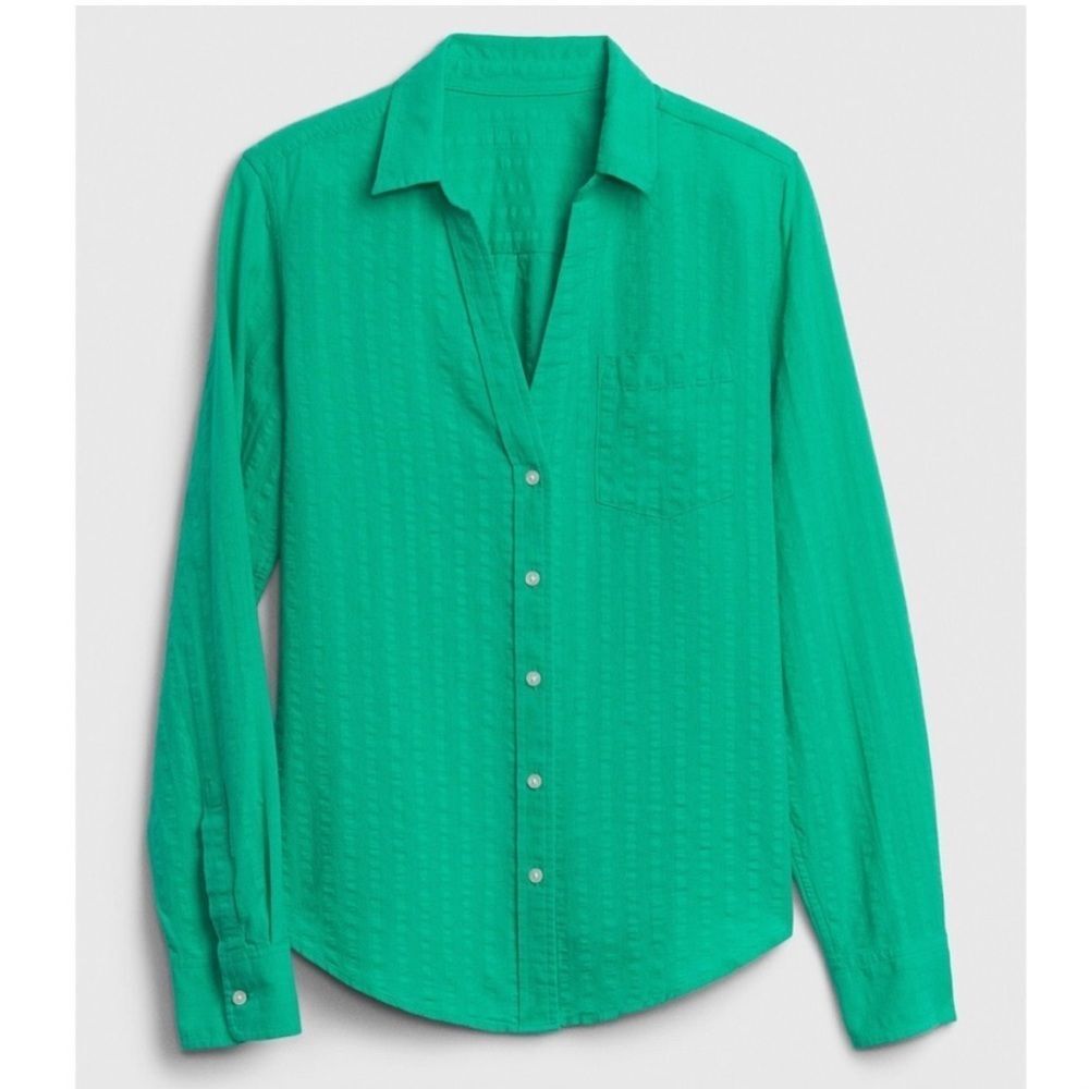 GAP Linen Blend Perfect Shirt - Siren Green Size Medium